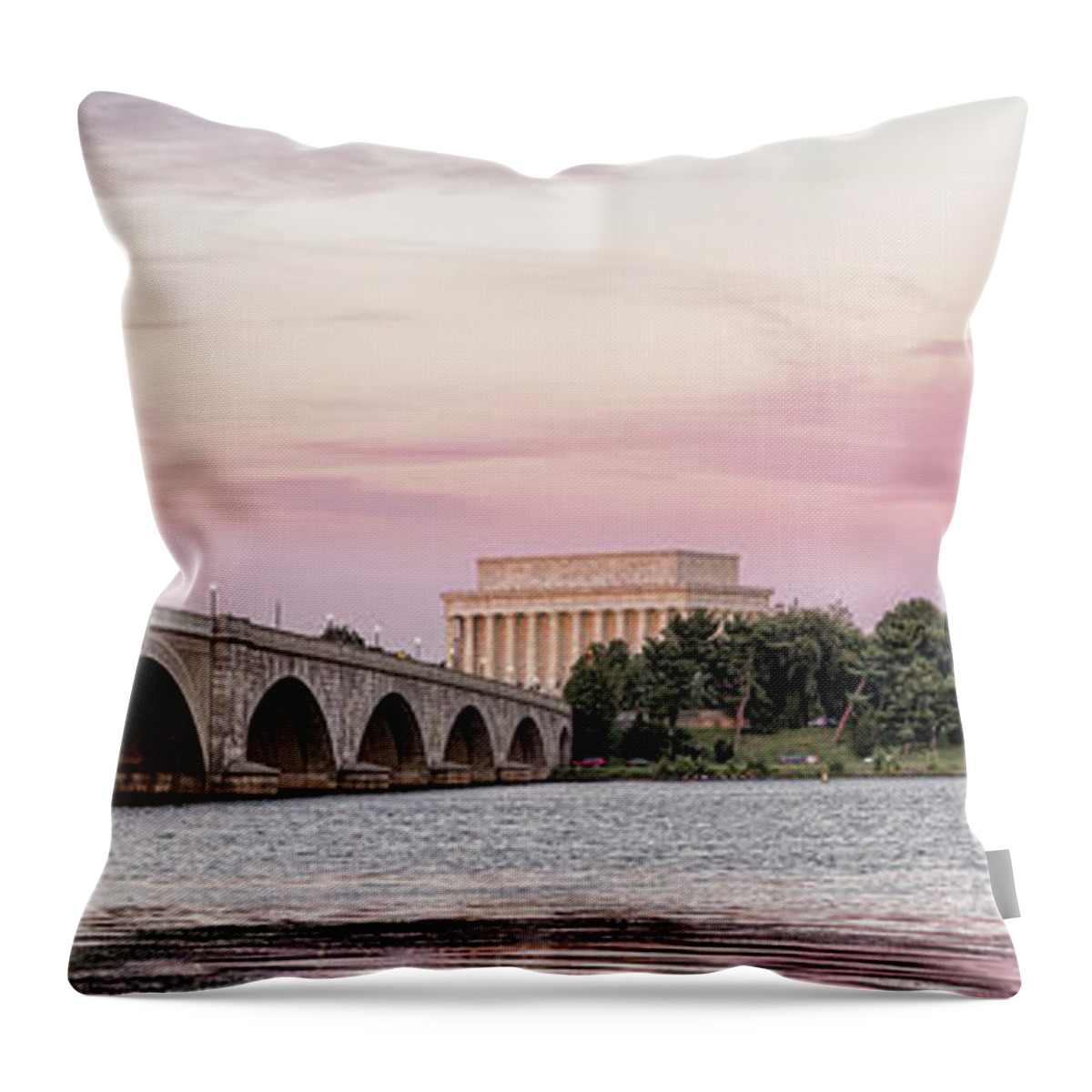 Photography Throw Pillow featuring the photograph Arlington Memorial Bridge With Lincoln by Panoramic Images