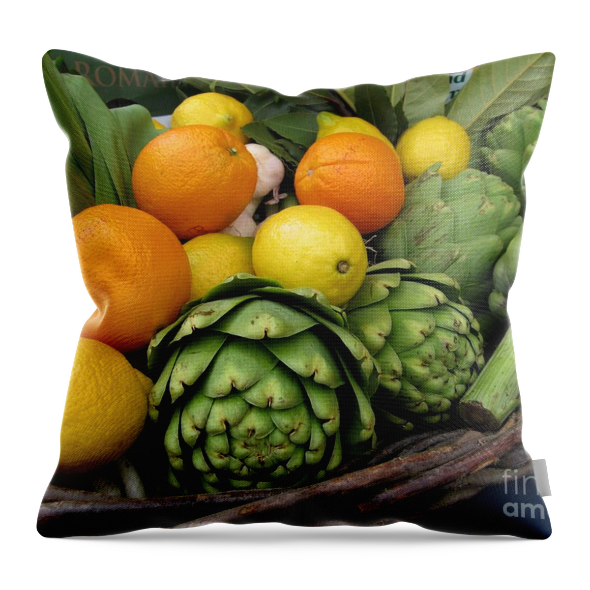 Fruit Throw Pillow featuring the photograph Artichokes Lemons and Oranges by James B Toy
