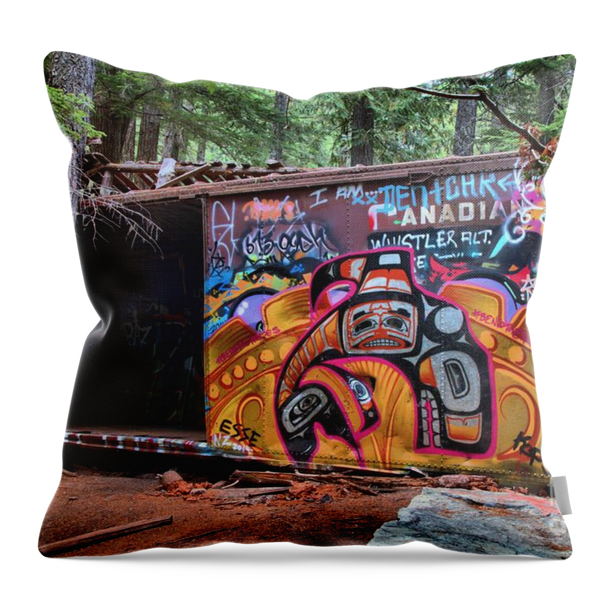 Canadian Train Wreck Throw Pillow featuring the photograph Artistic Whistler Train Wreckage by Adam Jewell