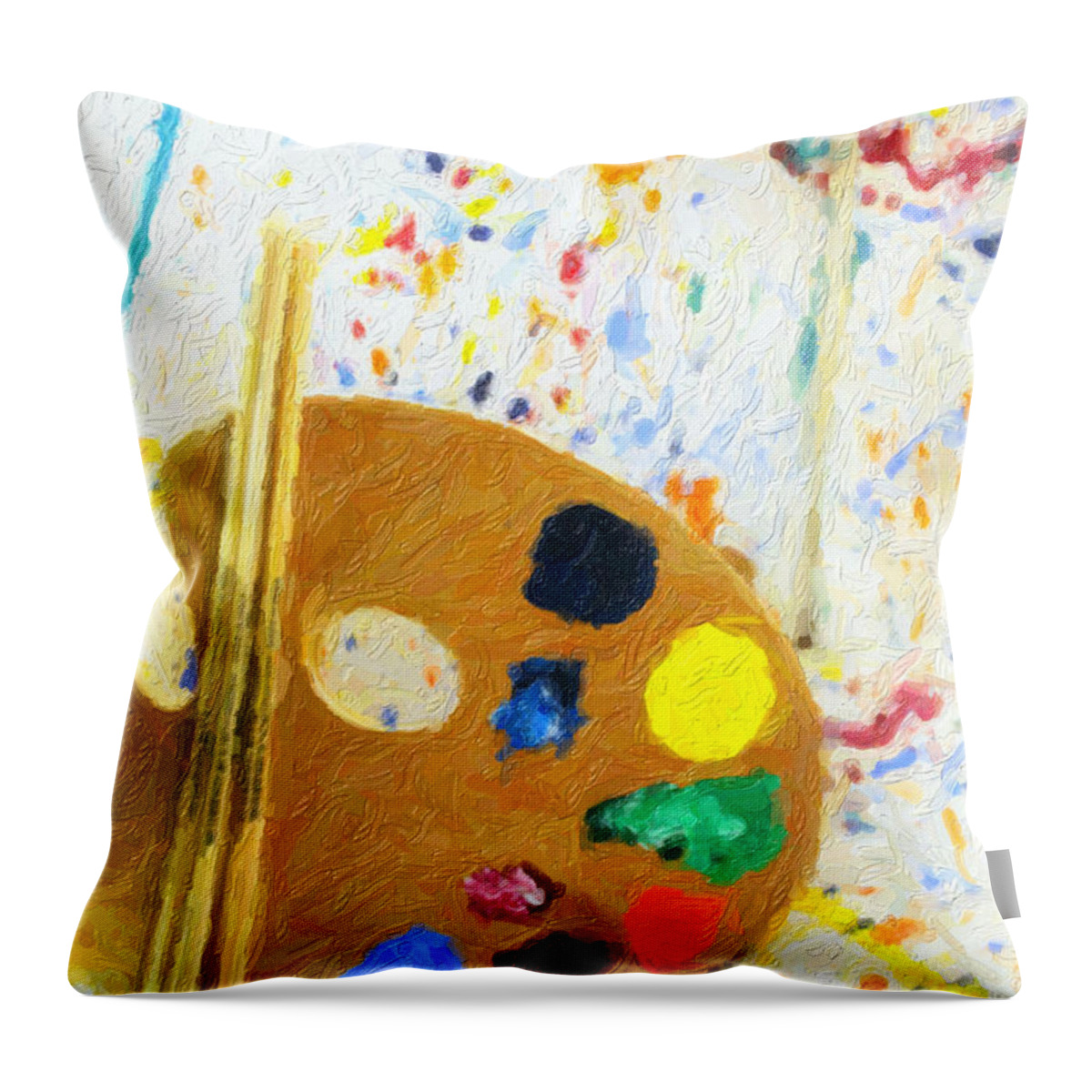 Easel Throw Pillow featuring the digital art Artists Easel And Splatter by Gravityx9 Designs