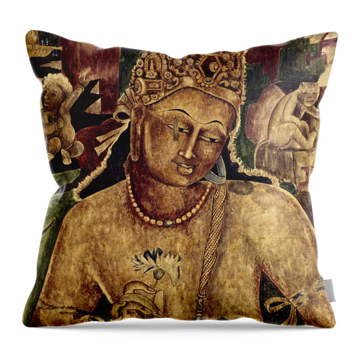 Ajanta Throw Pillow featuring the painting Artwork From Ajanta Caves, India by Alain Evrard