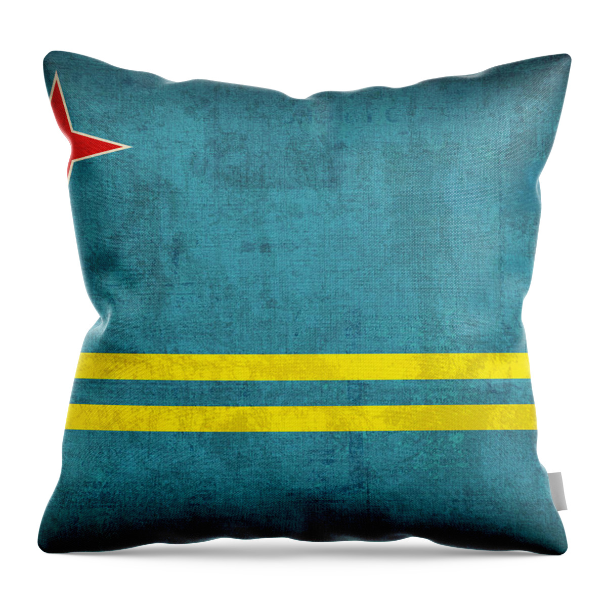 Aruba Throw Pillow featuring the mixed media Aruba Flag Vintage Distressed Finish by Design Turnpike