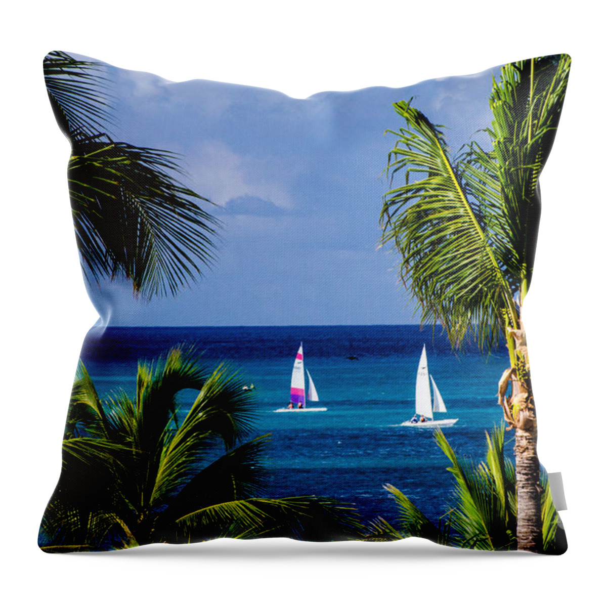 Aruba Throw Pillow featuring the photograph Arubian Sails by Judy Wolinsky