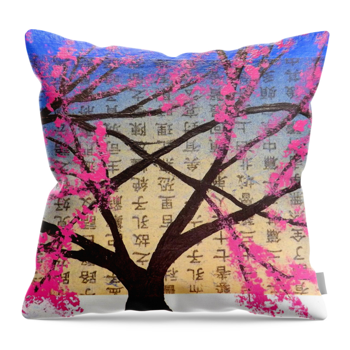 Greeting Card. Asian Bloom Throw Pillow featuring the painting Asian Bloom by Darren Robinson