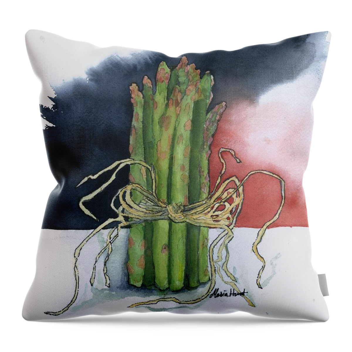 Asparagus Throw Pillow featuring the painting Asparagus in Raffia by Maria Hunt