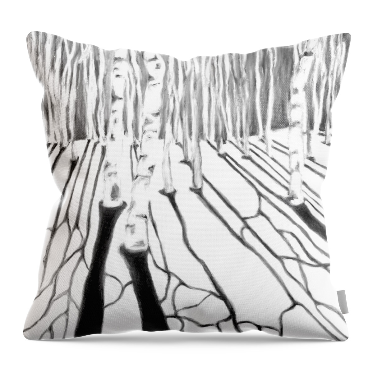 Landscape Throw Pillow featuring the painting Aspen Snow Shadows Black and White by Carrie MaKenna