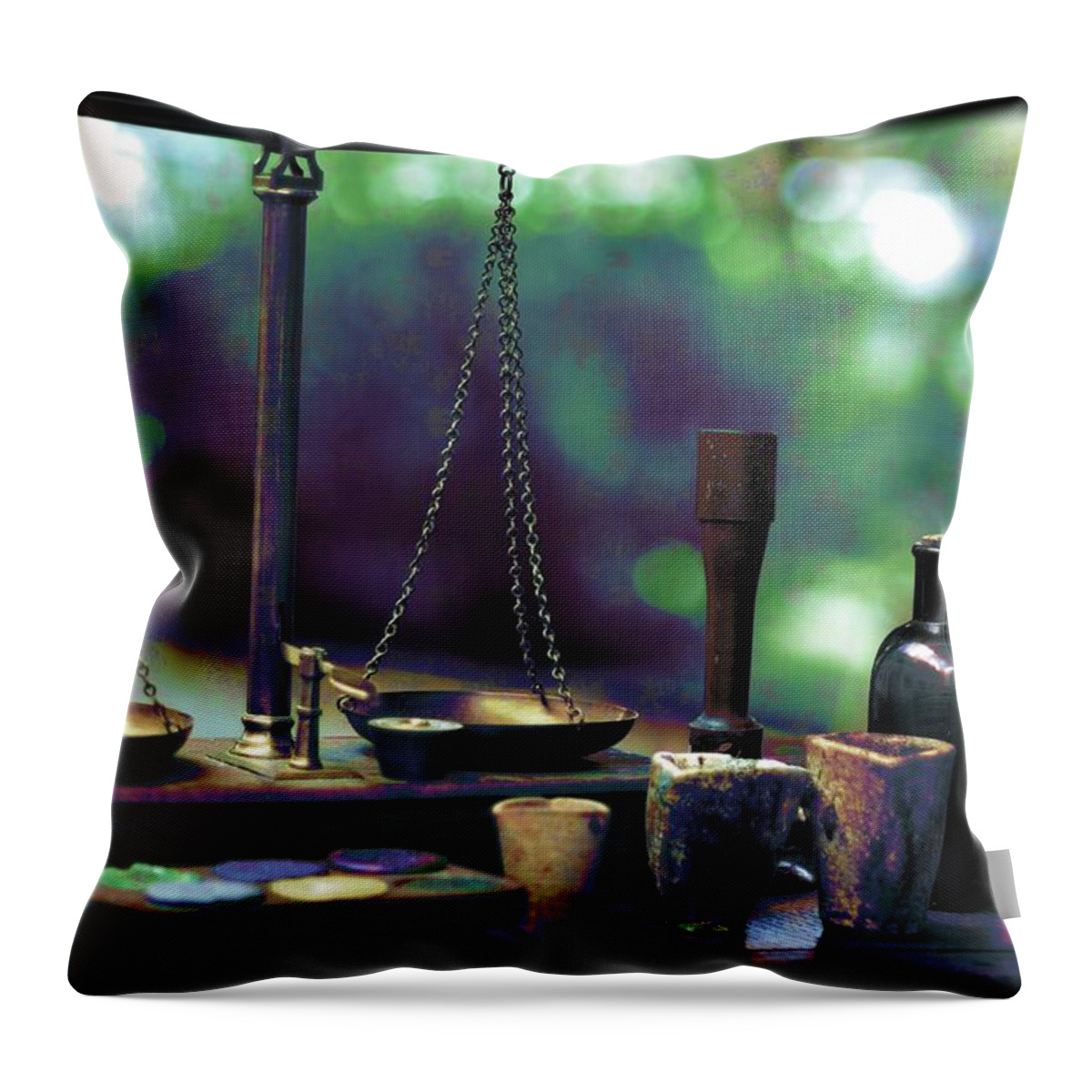 Scales Throw Pillow featuring the digital art Assayers Tools 3 by Kae Cheatham