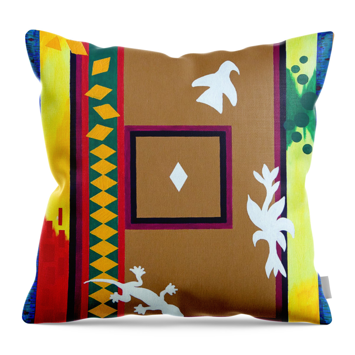 Southwest Throw Pillow featuring the painting Assembly by Thomas Gronowski