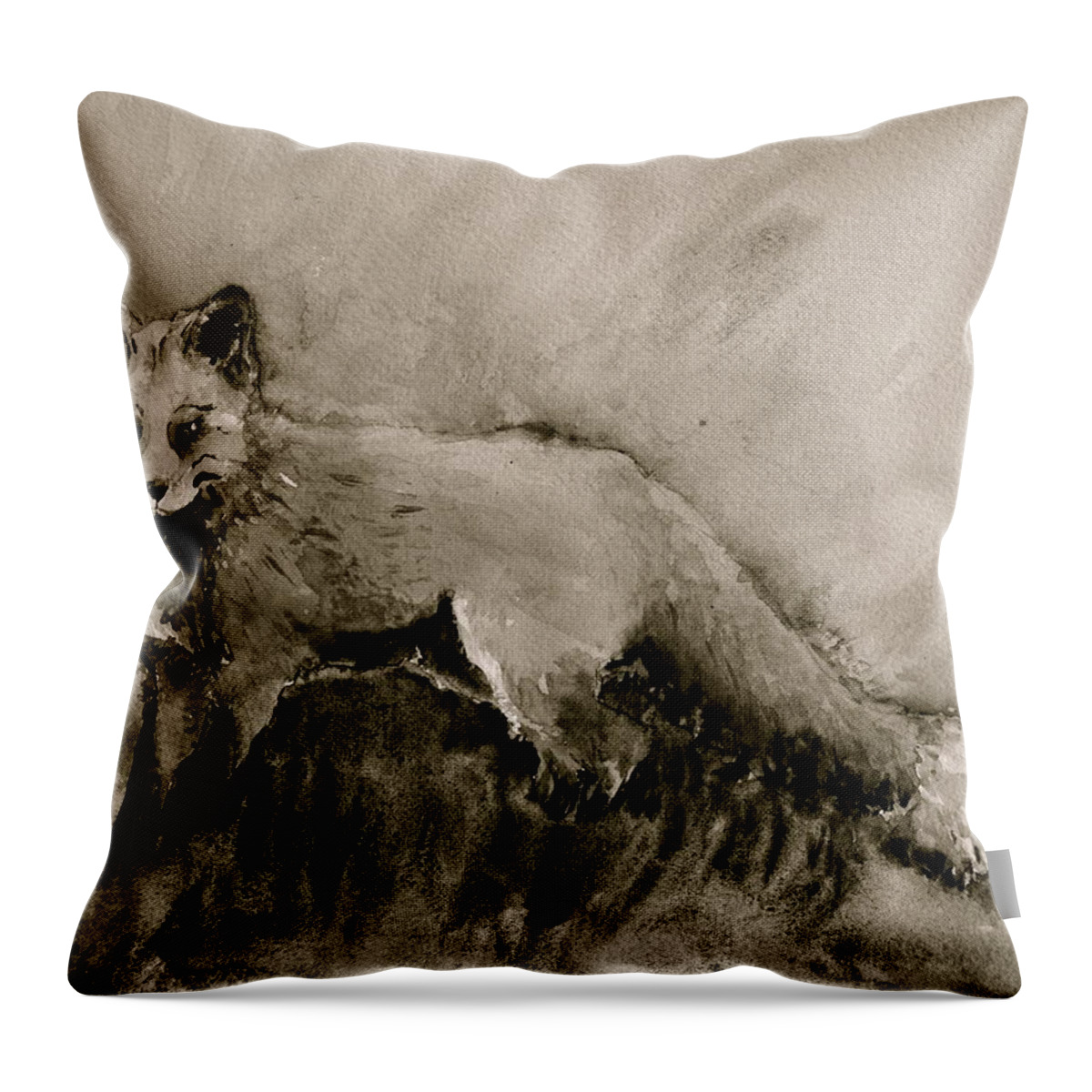 Fox Throw Pillow featuring the painting Assessing the Situation black and white by Beverley Harper Tinsley