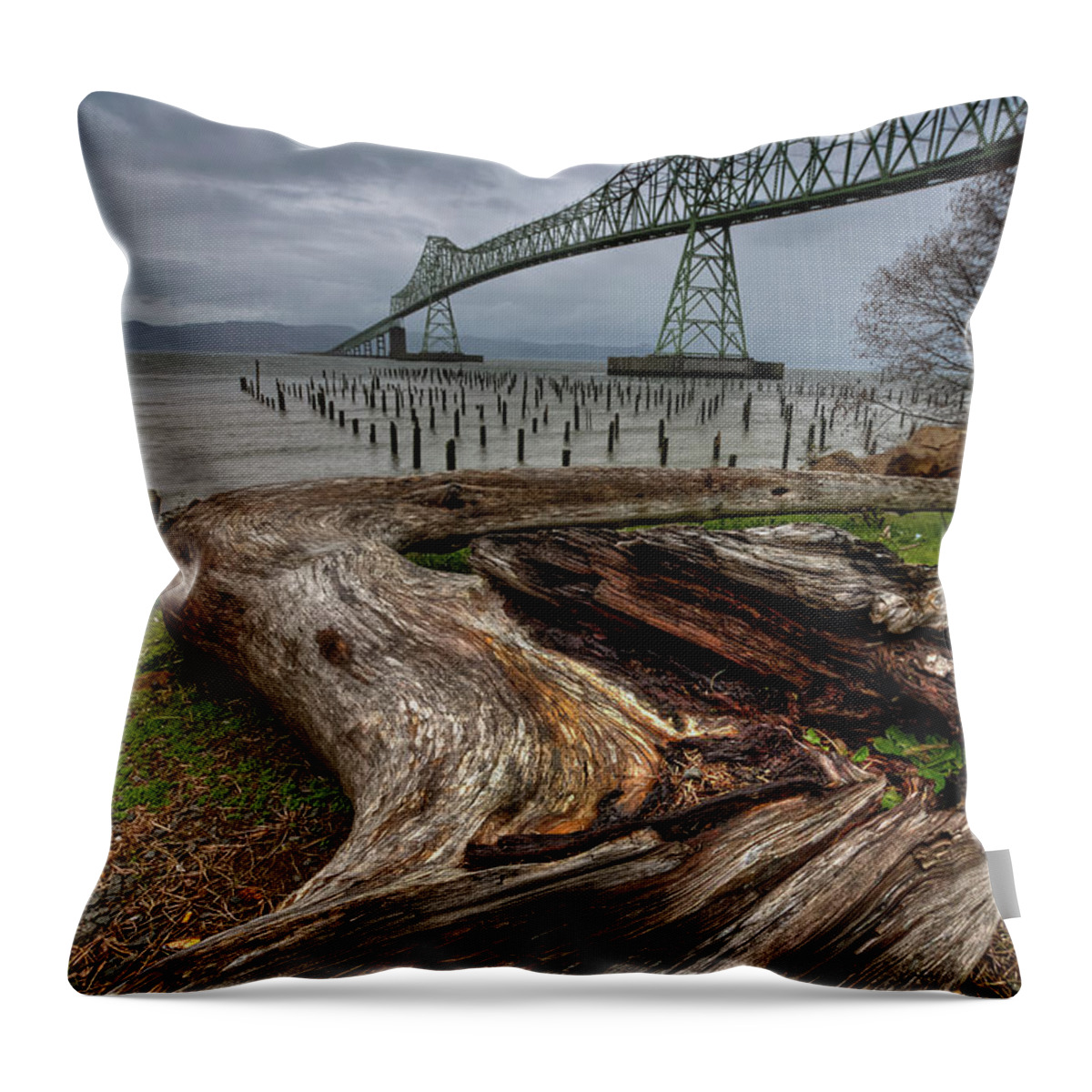 Cantilever Bridge Throw Pillow featuring the photograph Astoria Megler Bridge by Ramin Nabipour