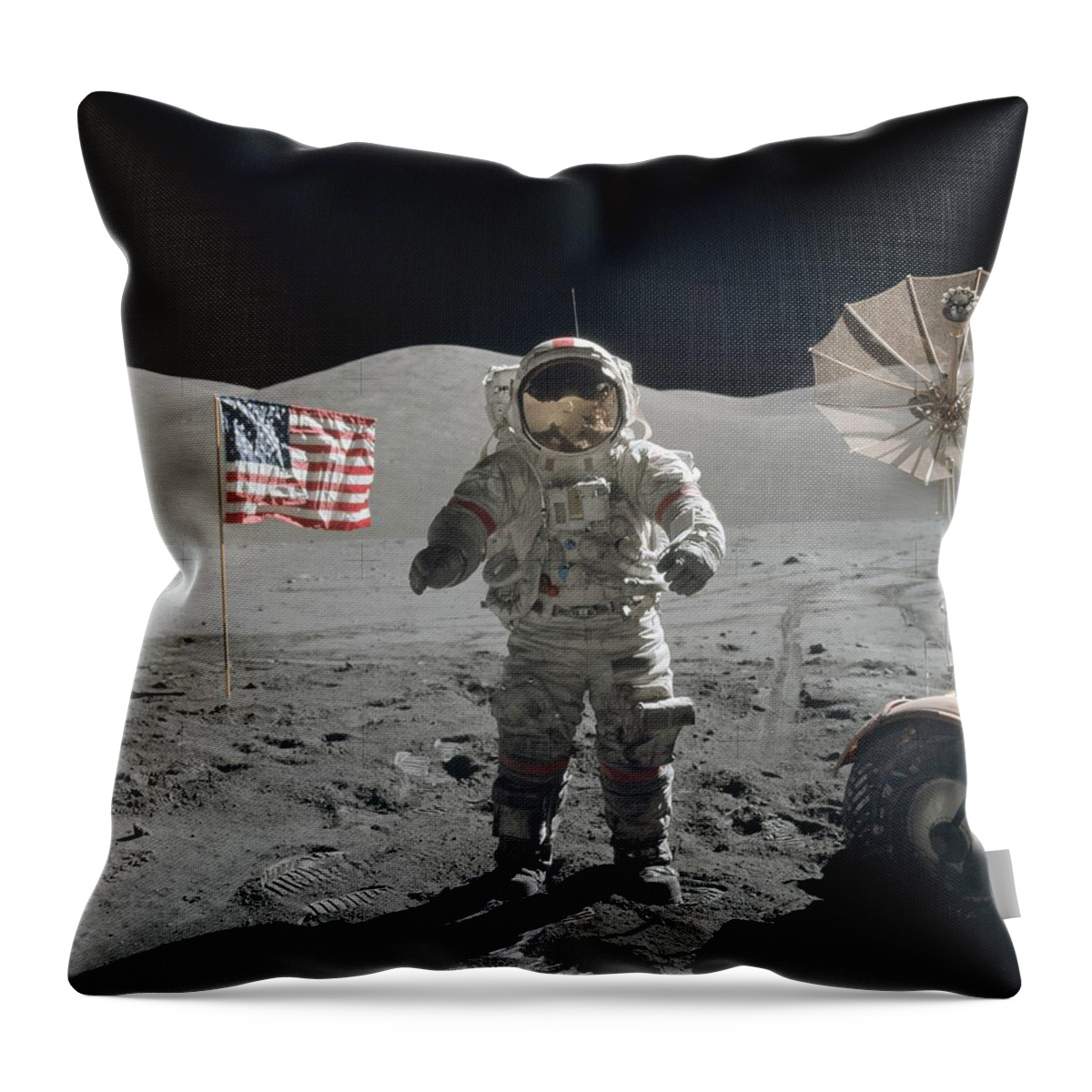 Full Moon Throw Pillow featuring the photograph Astronaut on the lunar surface by Celestial Images