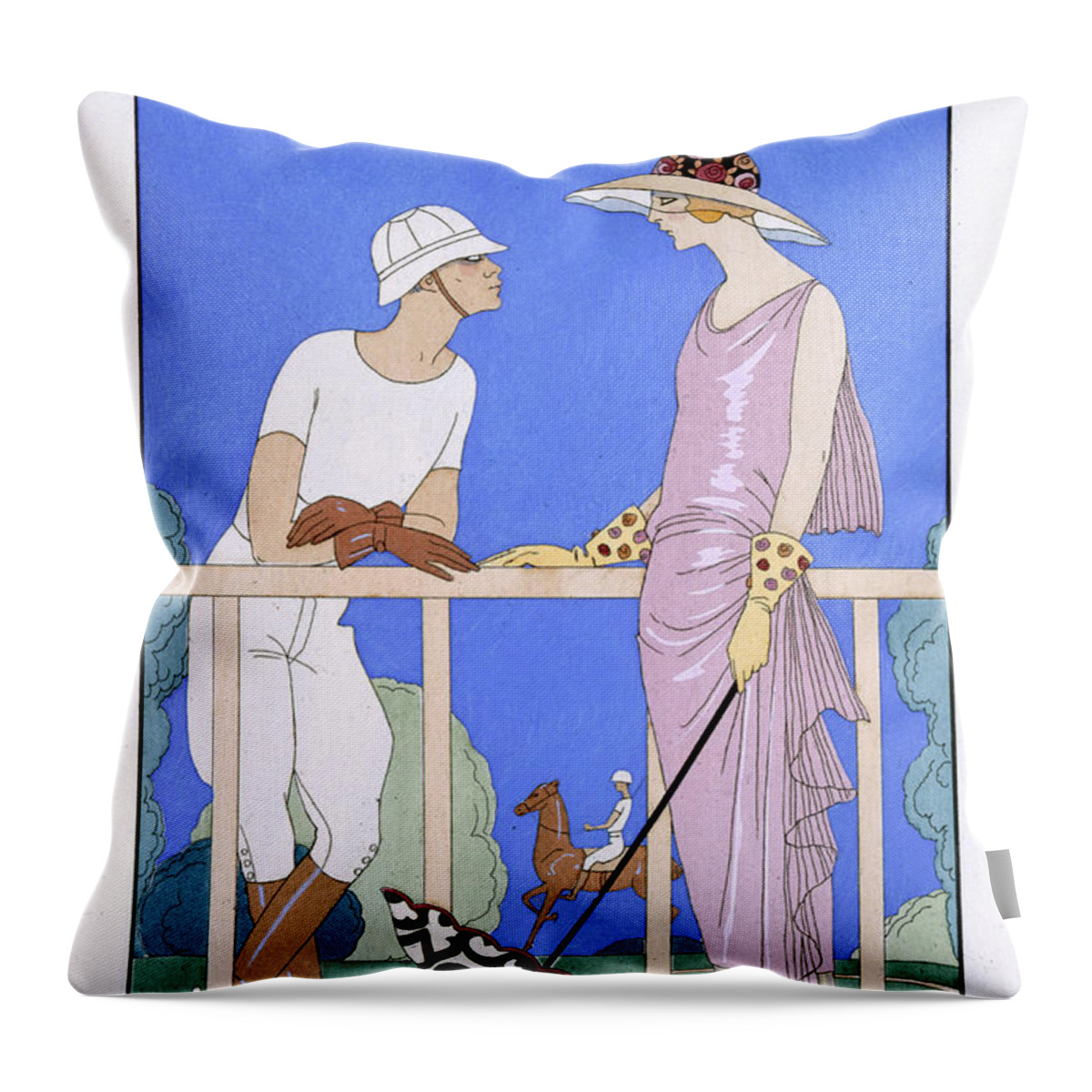 Au Polo Throw Pillow featuring the painting At Polo by Georges Barbier