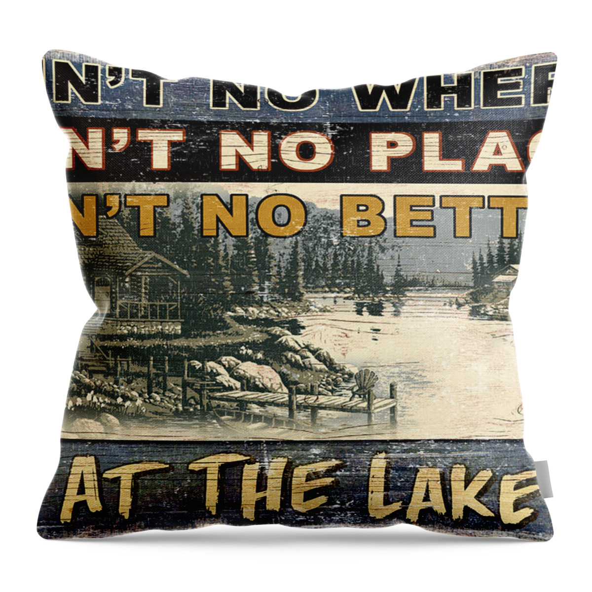 Robert Schmidt Throw Pillow featuring the painting At The Lake Sign by JQ Licensing