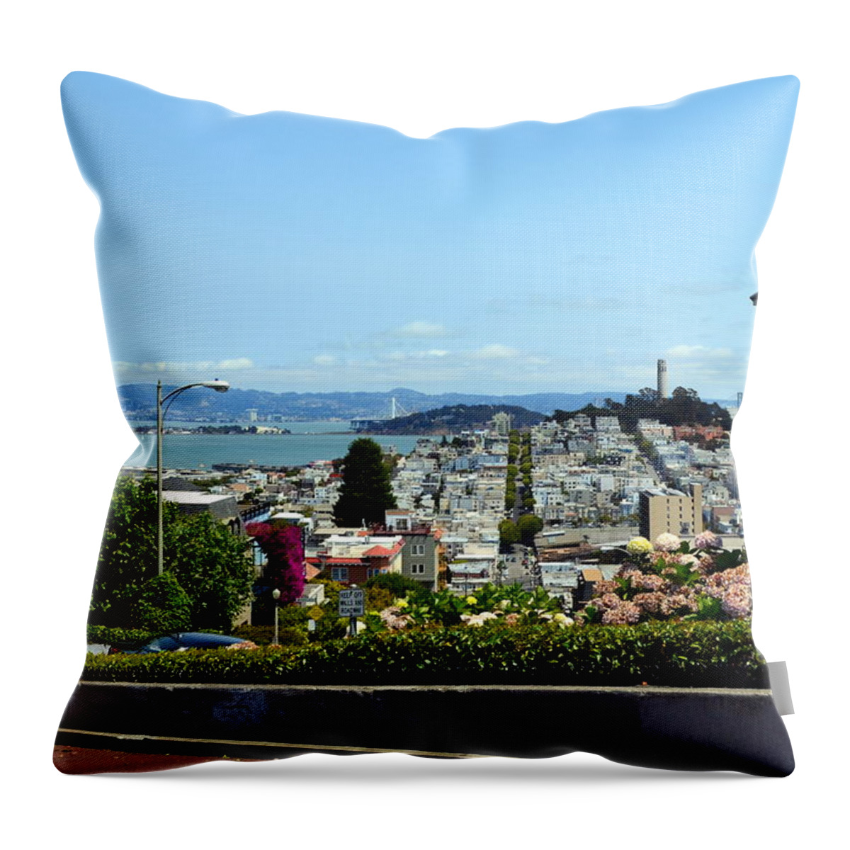 Lombard Street Throw Pillow featuring the photograph At the Top - Lombard Street by Michelle Calkins