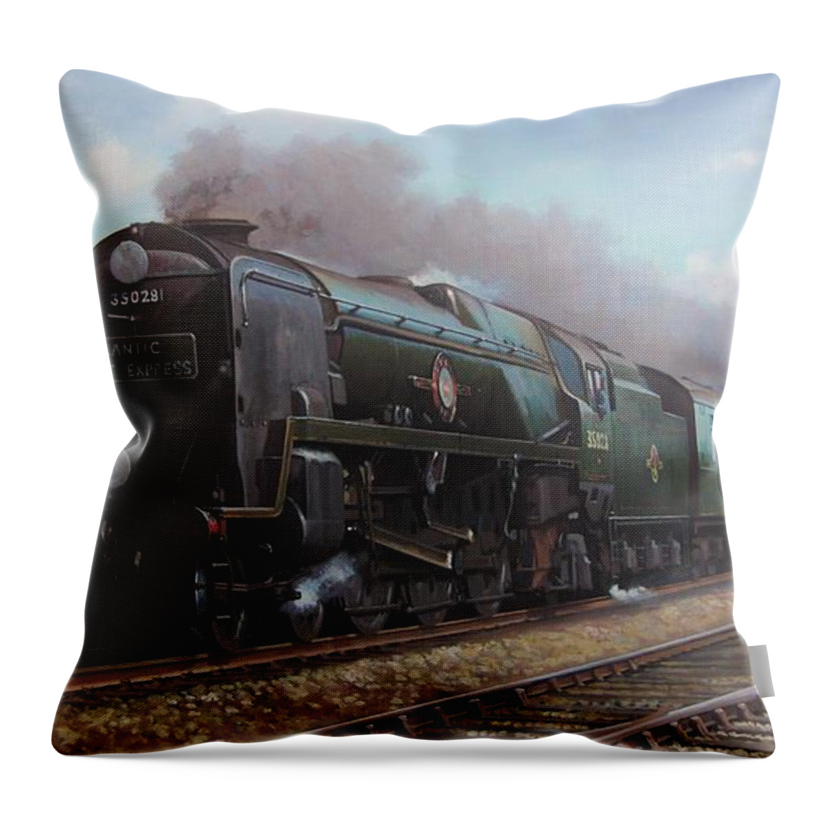 Steam Train\steam Train Artist Throw Pillow featuring the painting Atlantic Coast Express by Mike Jeffries