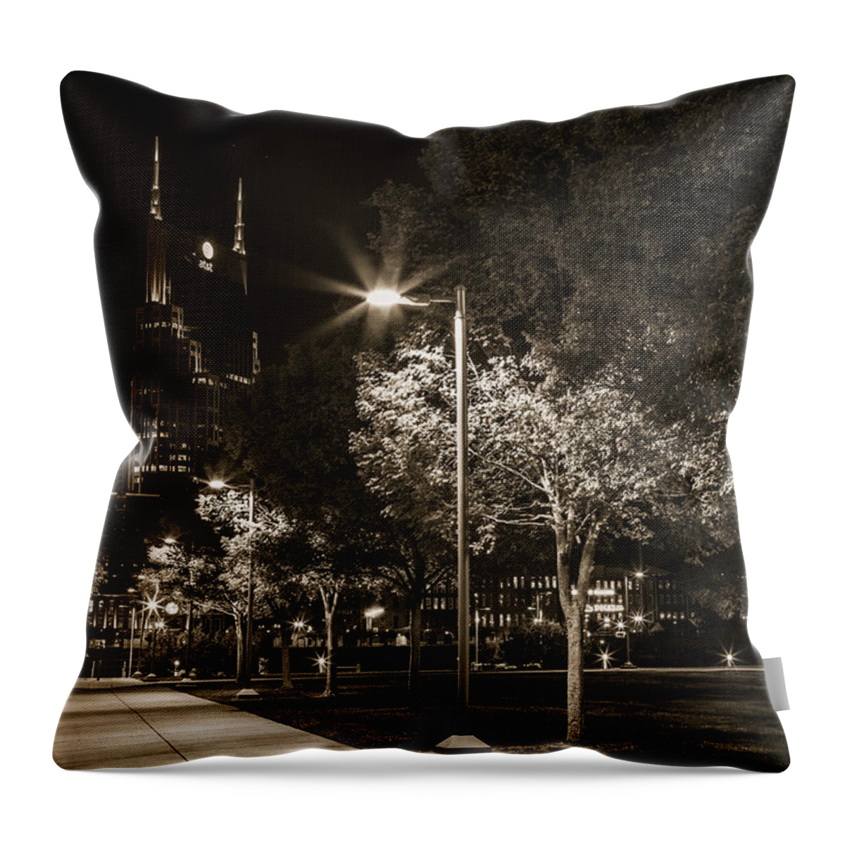 Black And White Throw Pillow featuring the photograph ATT Skyscraper Nashville Tennessee Black and White by John McGraw