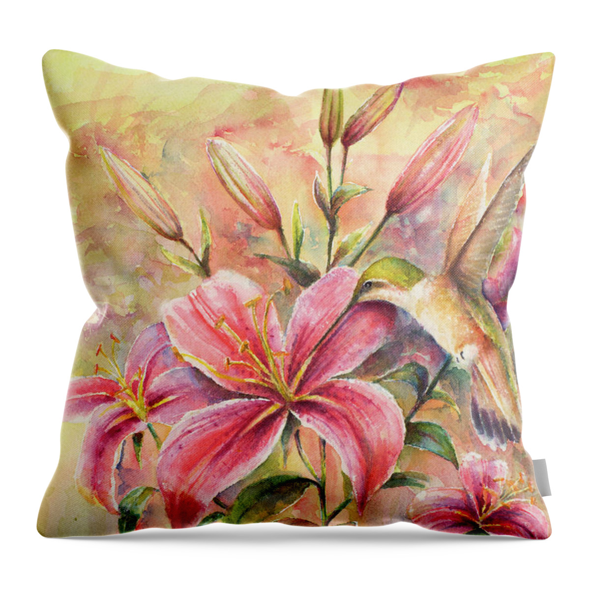 Birds Throw Pillow featuring the painting Attractive Fragrance by Arthur Fix