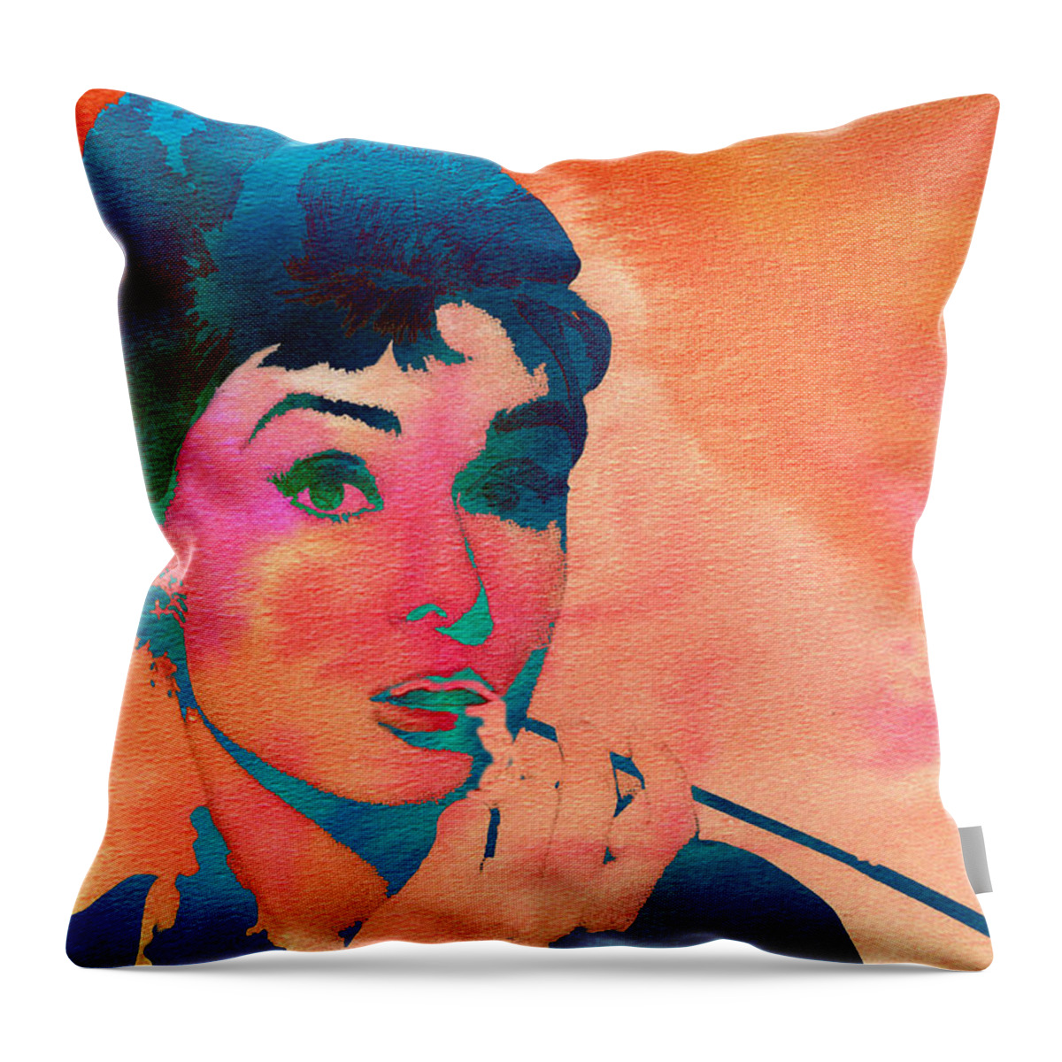 Audrey Hepburn Throw Pillow featuring the painting Audrey Hepburn 1 by Brian Reaves