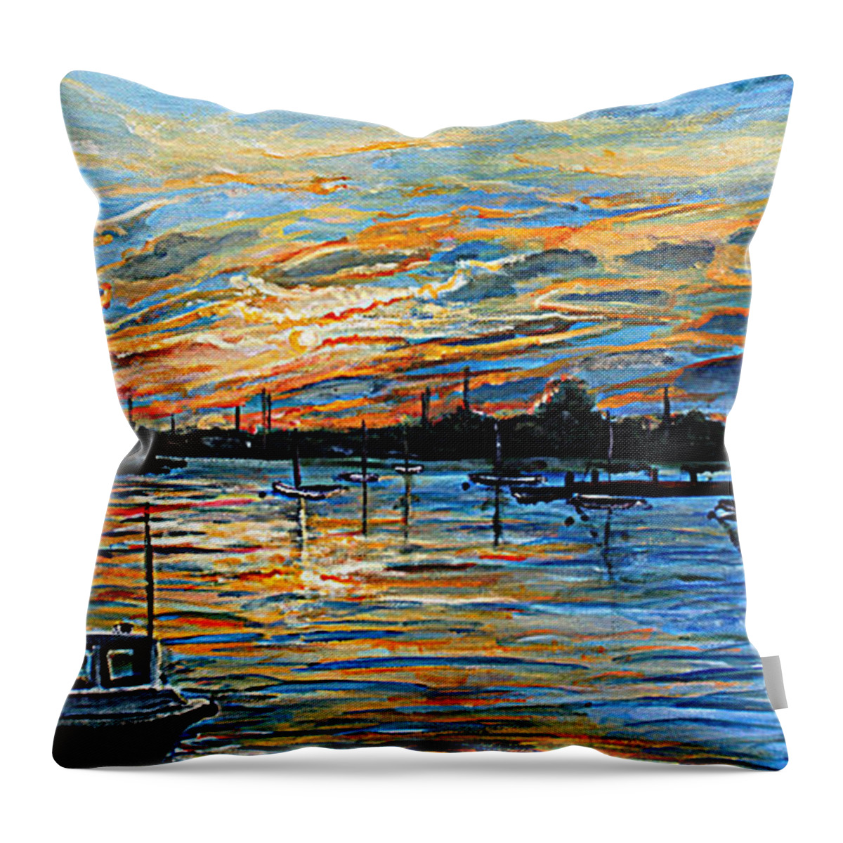 Woods Hole Throw Pillow featuring the painting August Sunset in Woods Hole by Rita Brown