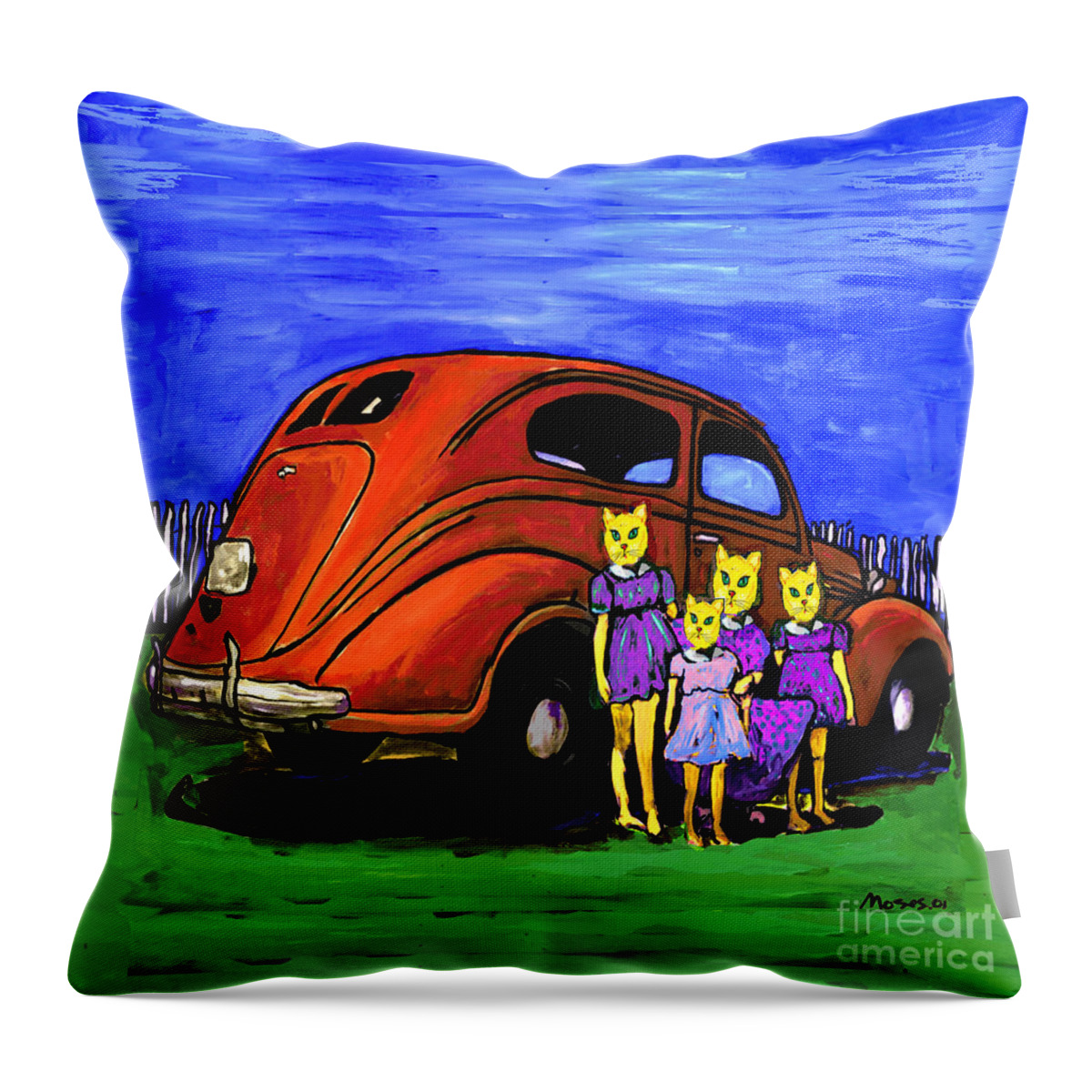 Cats Throw Pillow featuring the painting Aunt Laverne And The Kitties by Dale Moses