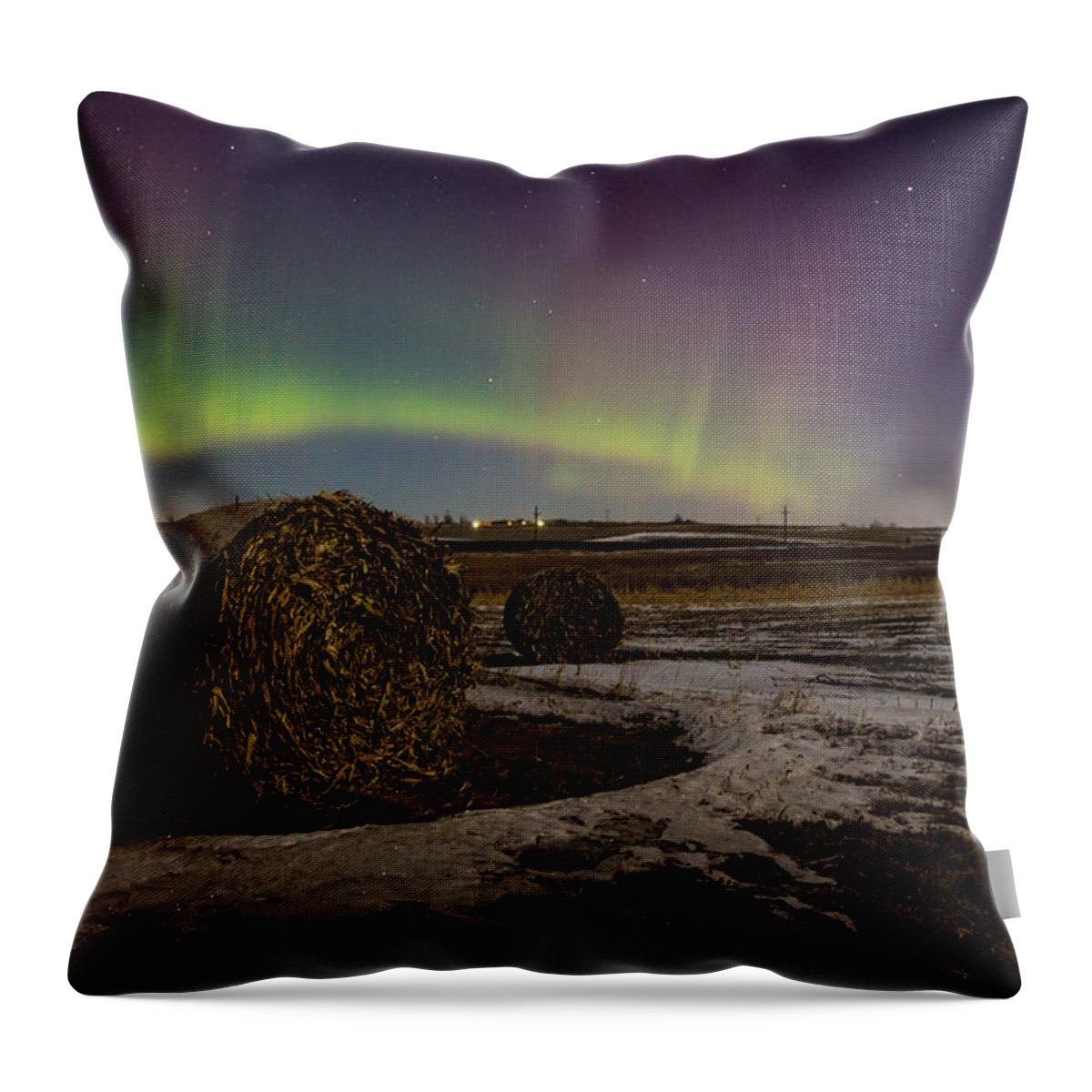 Hay Bales Throw Pillow featuring the photograph Aurora Bales by Aaron J Groen