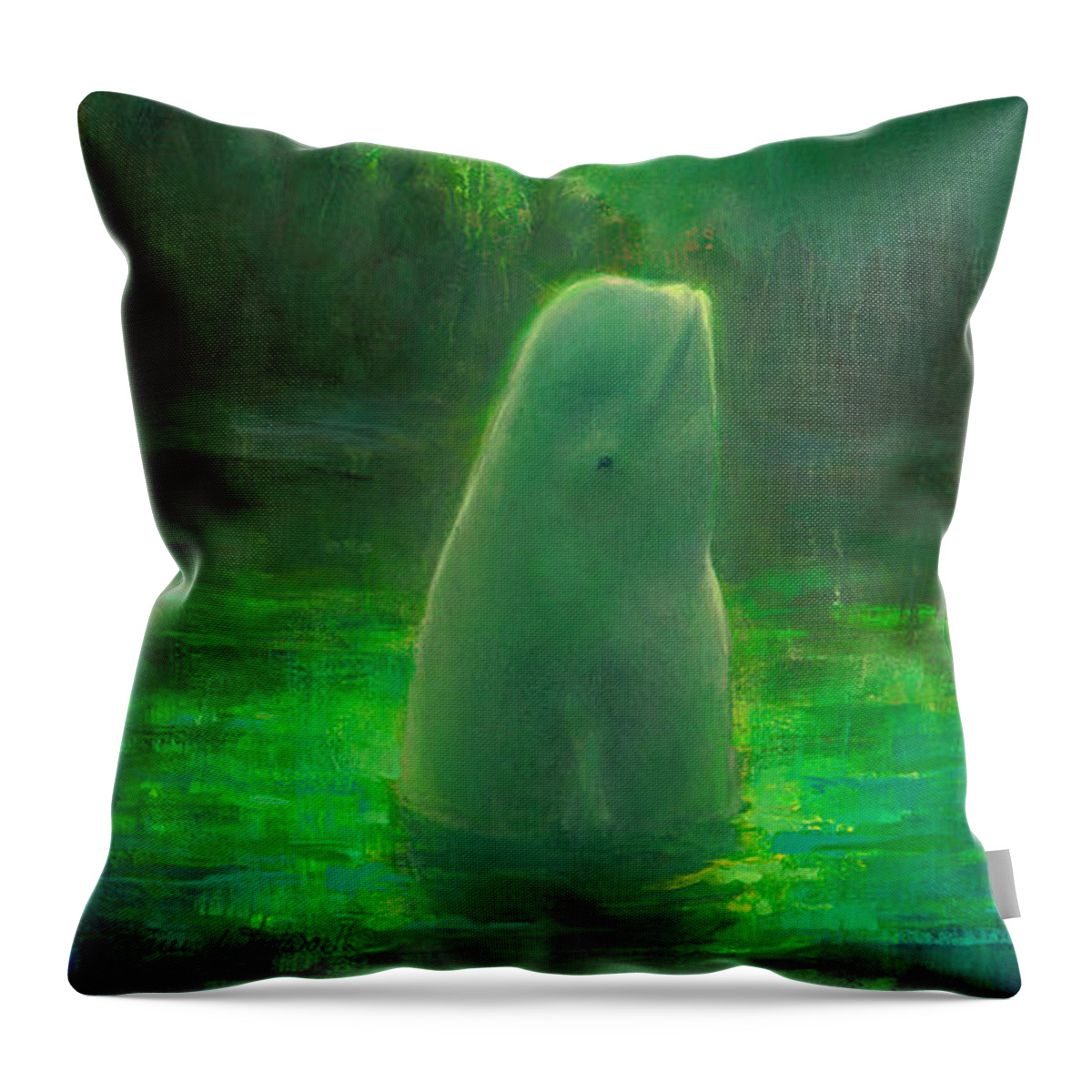 Beluga Throw Pillow featuring the painting Aurora Beluga by K Whitworth