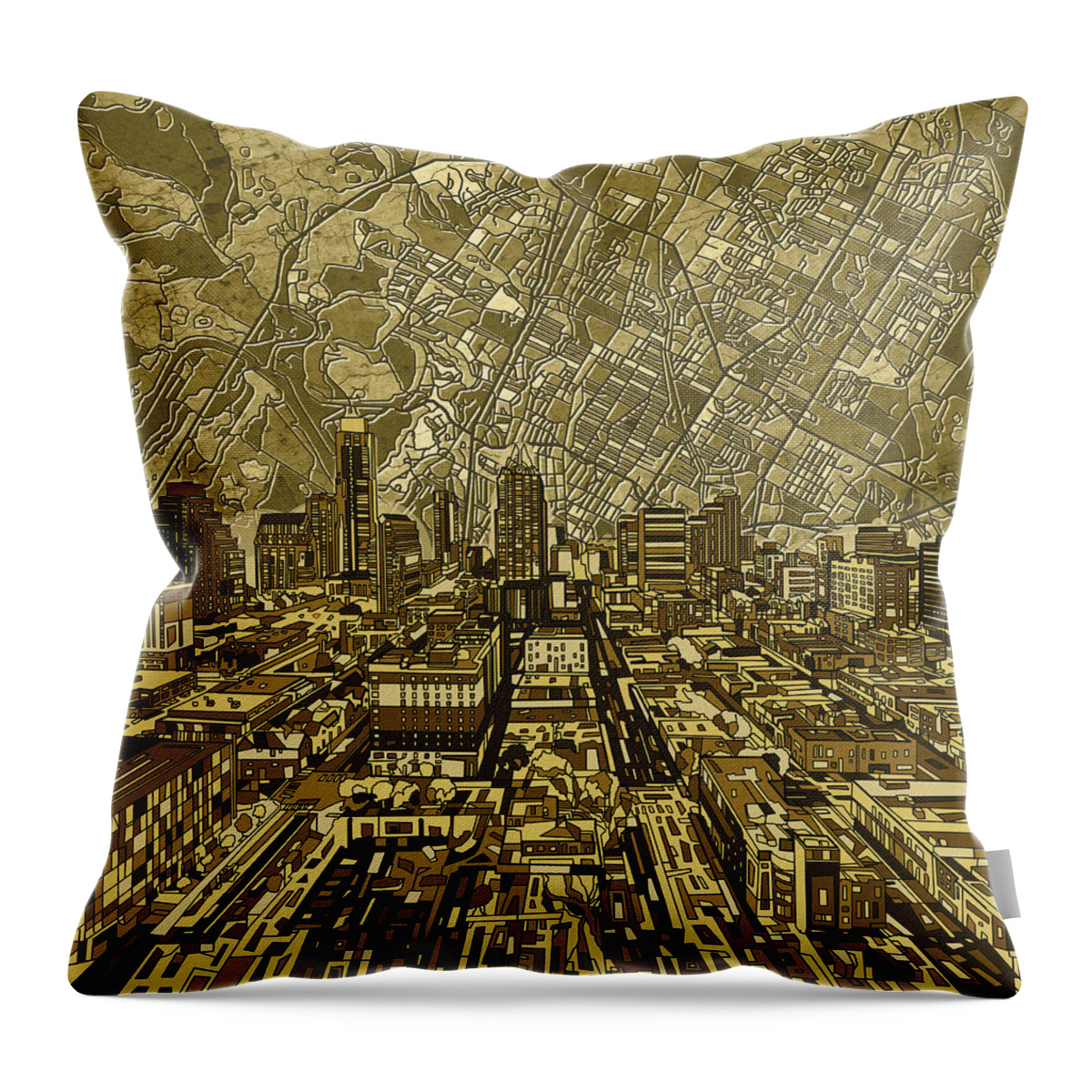 Austin Throw Pillow featuring the painting Austin Texas Vintage Panorama by Bekim M