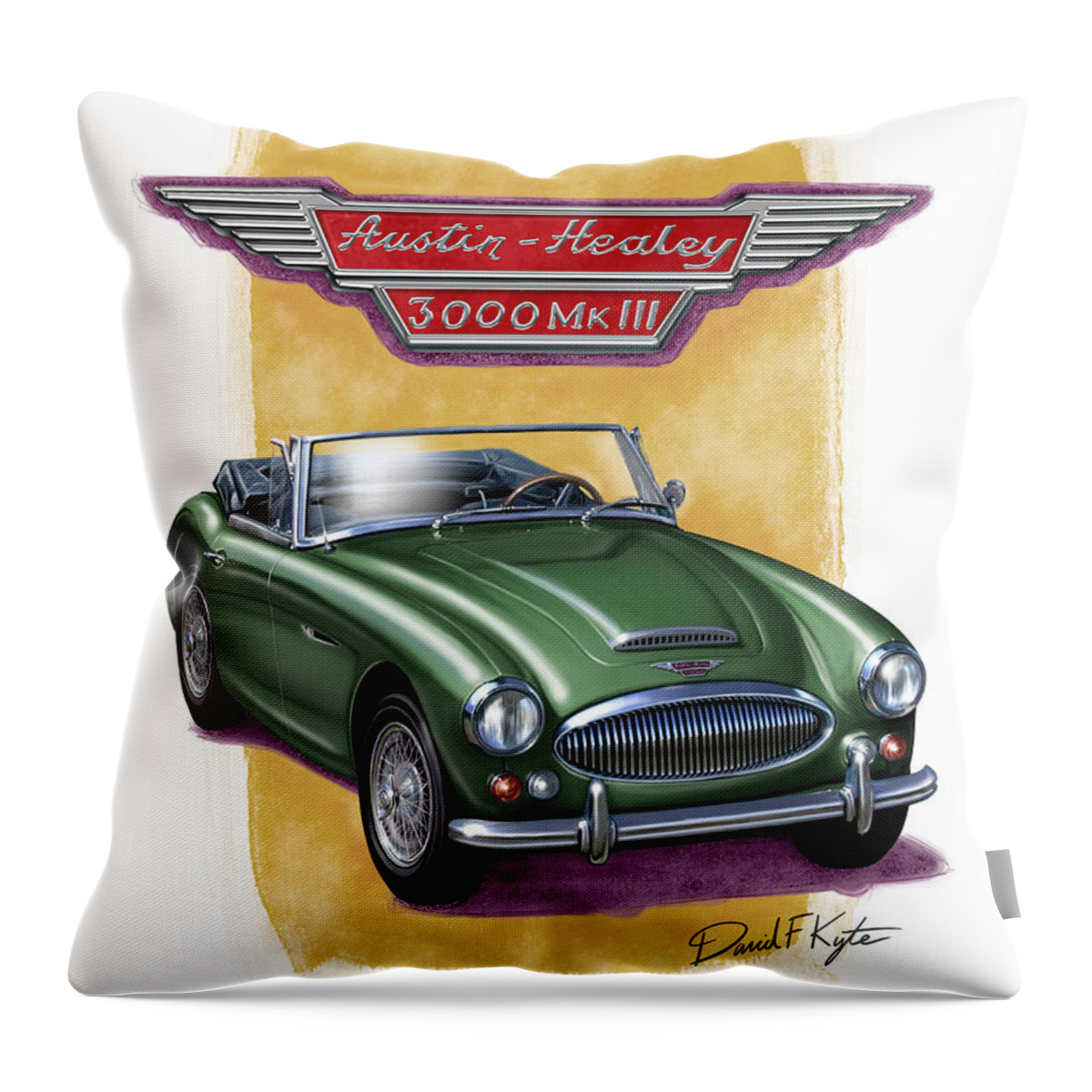 Highly Detailed Painting Captures The Beauty Of This 1960s Era Austin Healey 3000mk3 In British Racing Green. See Other Listings For Other Color Combinations And Two Tone Options. Also Other English Sports Cars. Special Color On Request. Throw Pillow featuring the painting Austin3000-brg by David Kyte