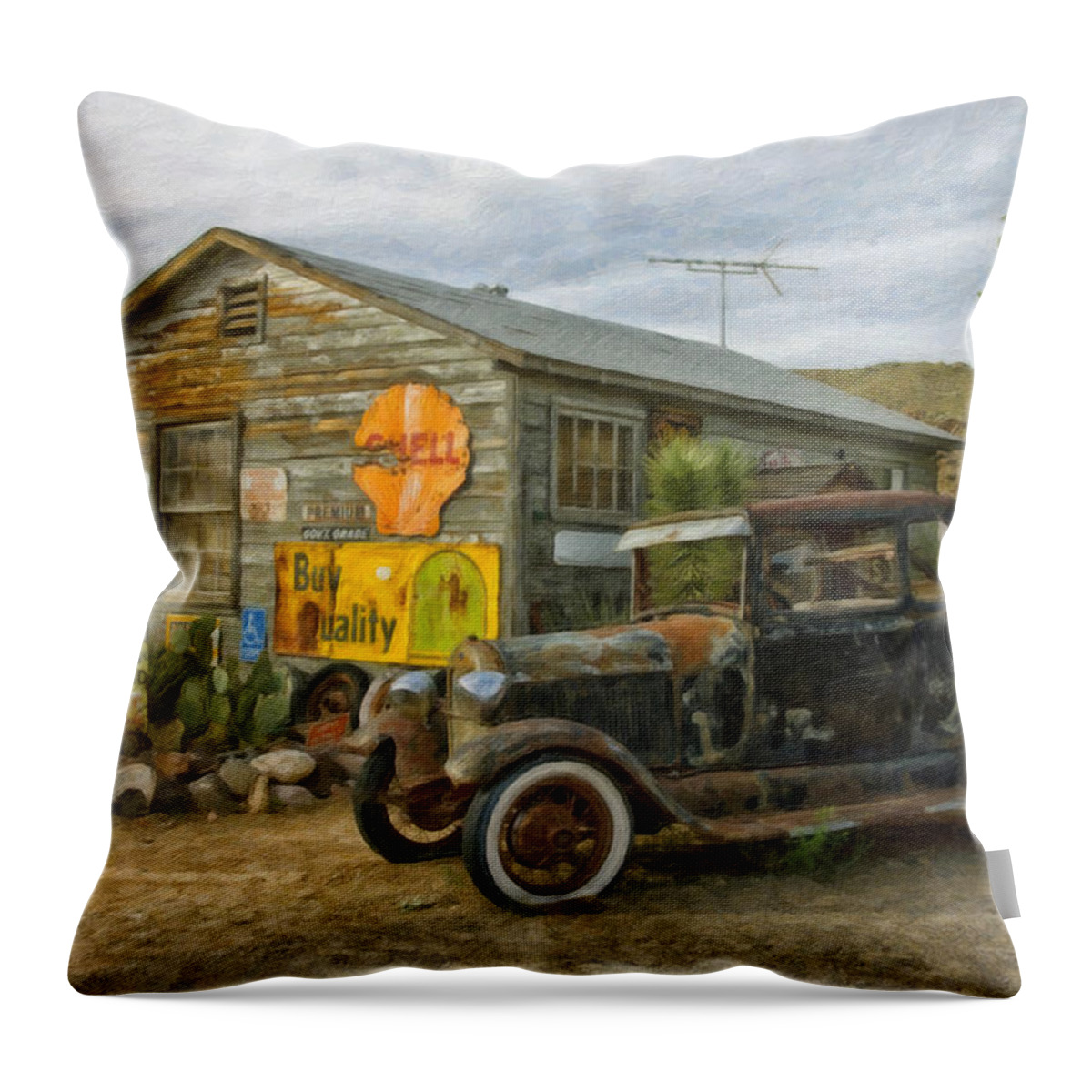 Landscape Throw Pillow featuring the painting Automobile Veh392751 by Dean Wittle