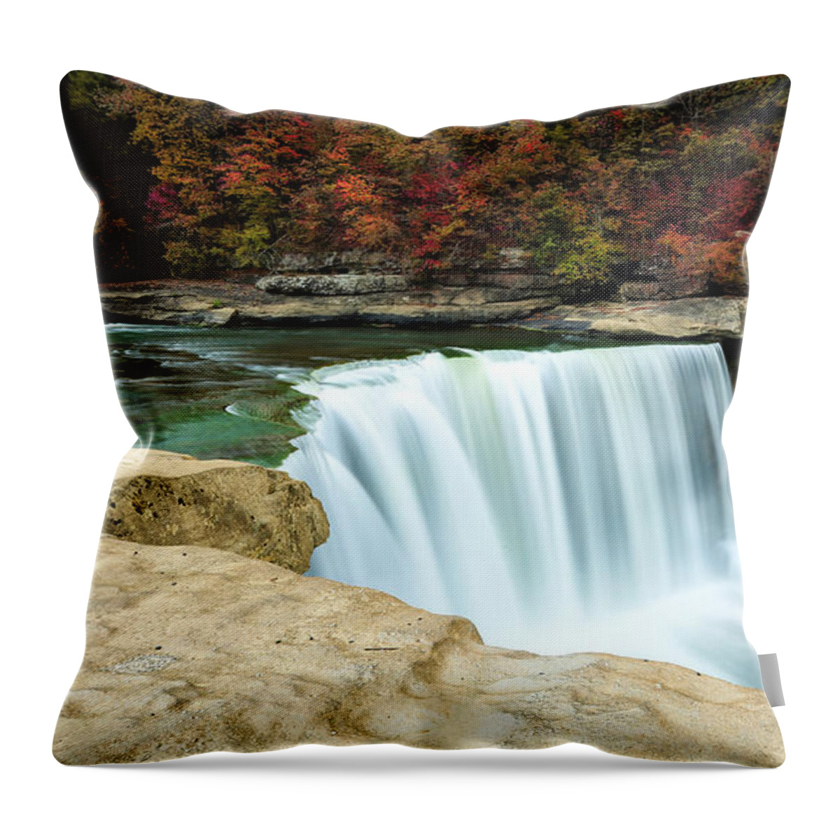 Autumn At Cumberland Falls Throw Pillow featuring the photograph Autumn at Cumberland Falls by Jaki Miller