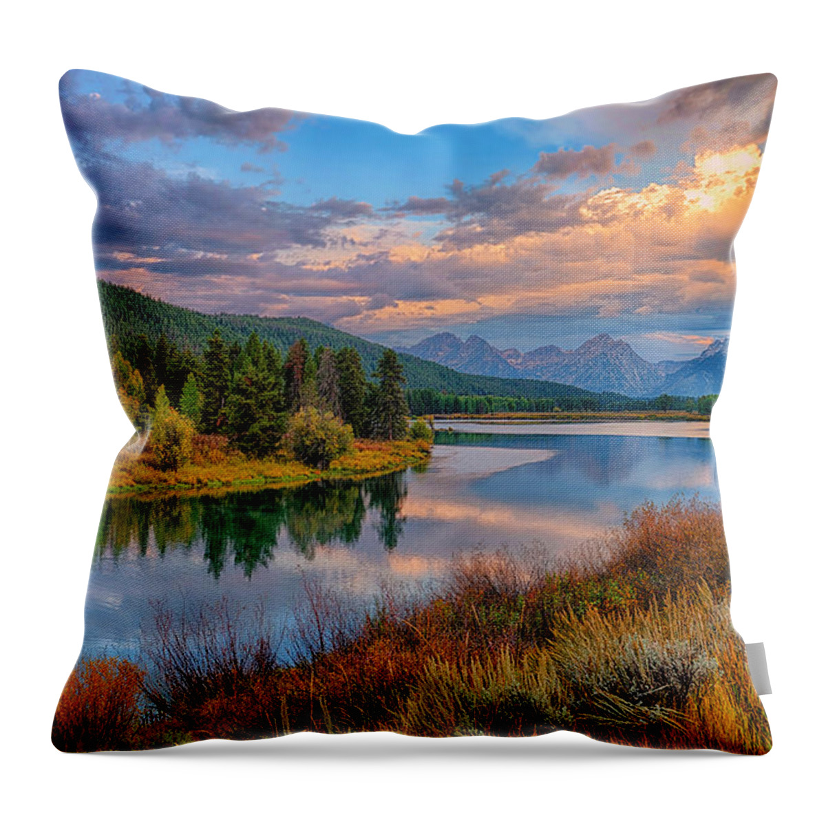 Oxbow Bend Throw Pillow featuring the photograph Autumn at Oxbow Bend Limited Edition by Greg Norrell
