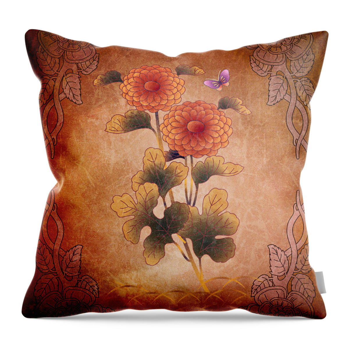 Autumn Throw Pillow featuring the digital art Autumn Blooming Mum by Peter Awax