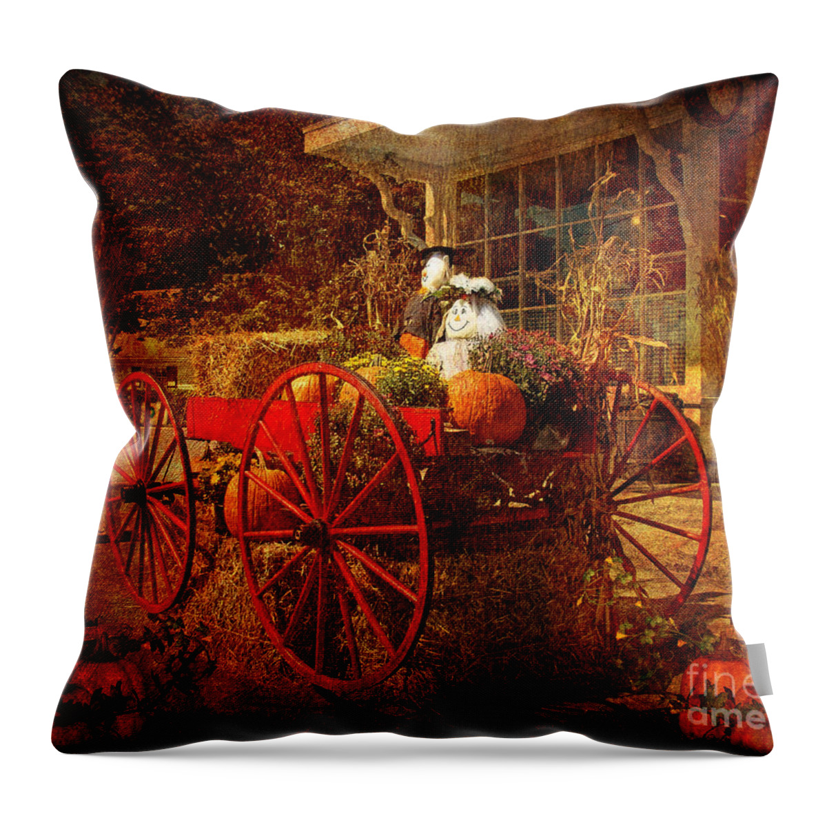 Wagon Throw Pillow featuring the digital art Autumn Harvest at Brewster General by Lianne Schneider
