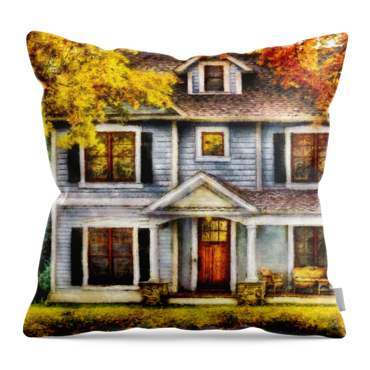 Savad Throw Pillow featuring the photograph Autumn - House - Cottage by Mike Savad