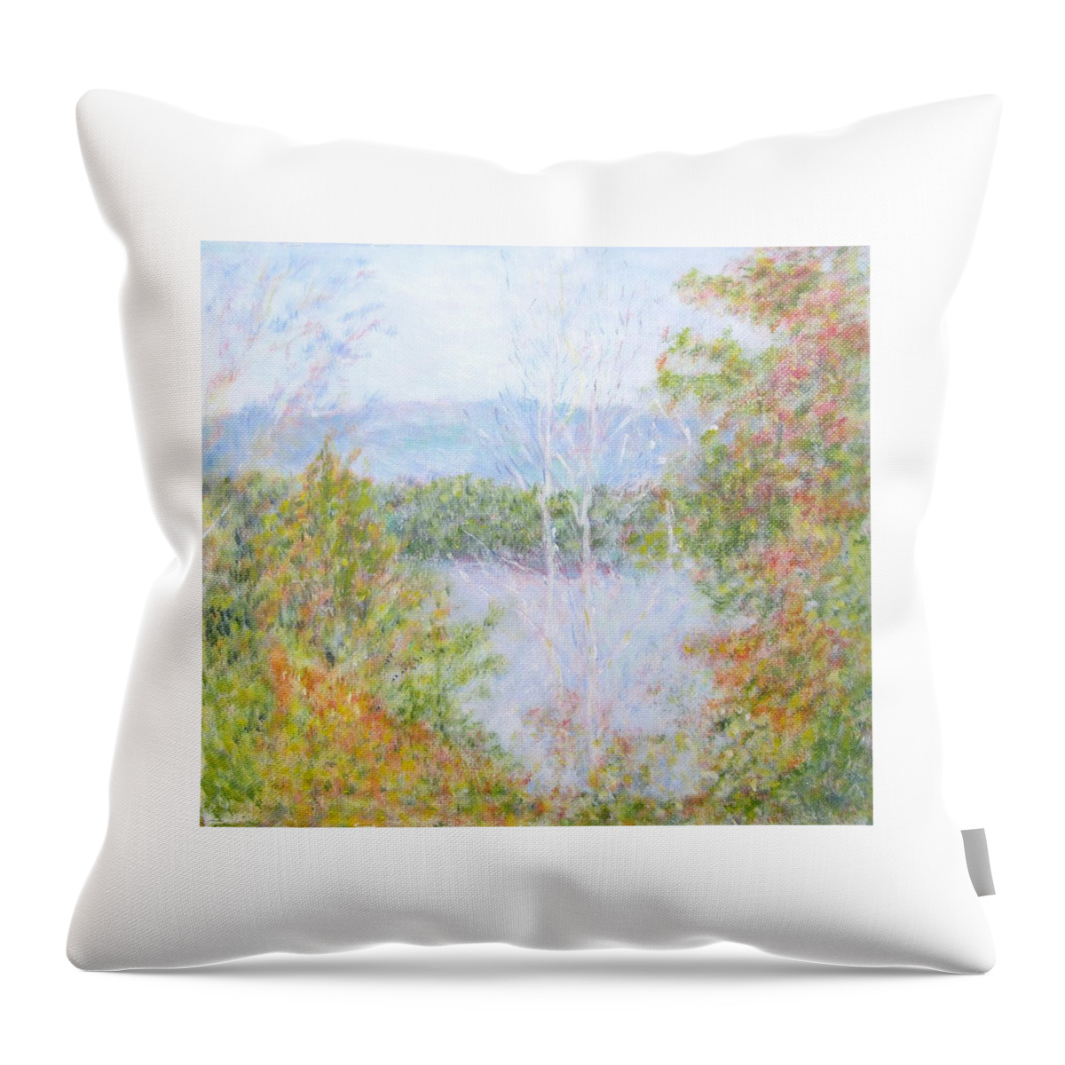 Impressionism Throw Pillow featuring the painting Autumn By the Lake in New Hampshire by Glenda Crigger