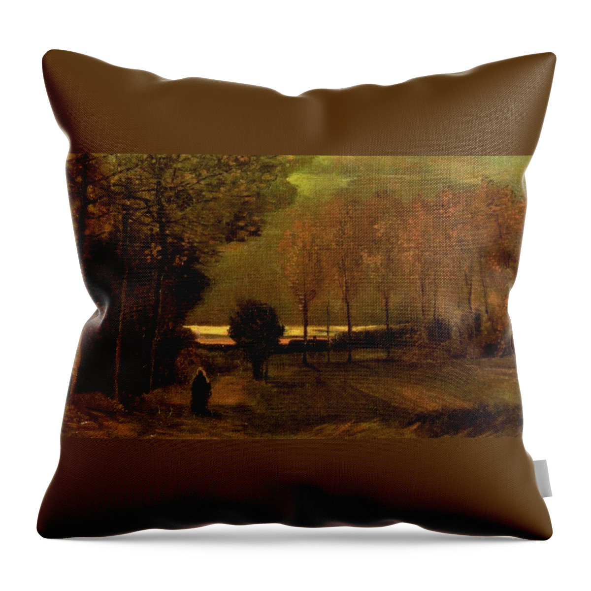 Vincent Throw Pillow featuring the painting Autumn Landscape at Dusk 1885 by Philip Ralley