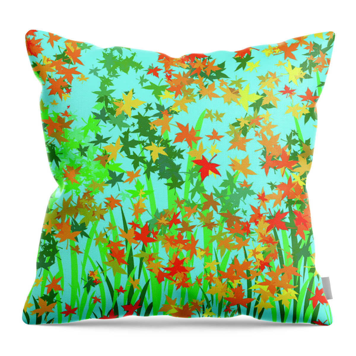 Outdoors Throw Pillow featuring the digital art Autumn Leaves. Creative Abstract Design by Raj Kamal