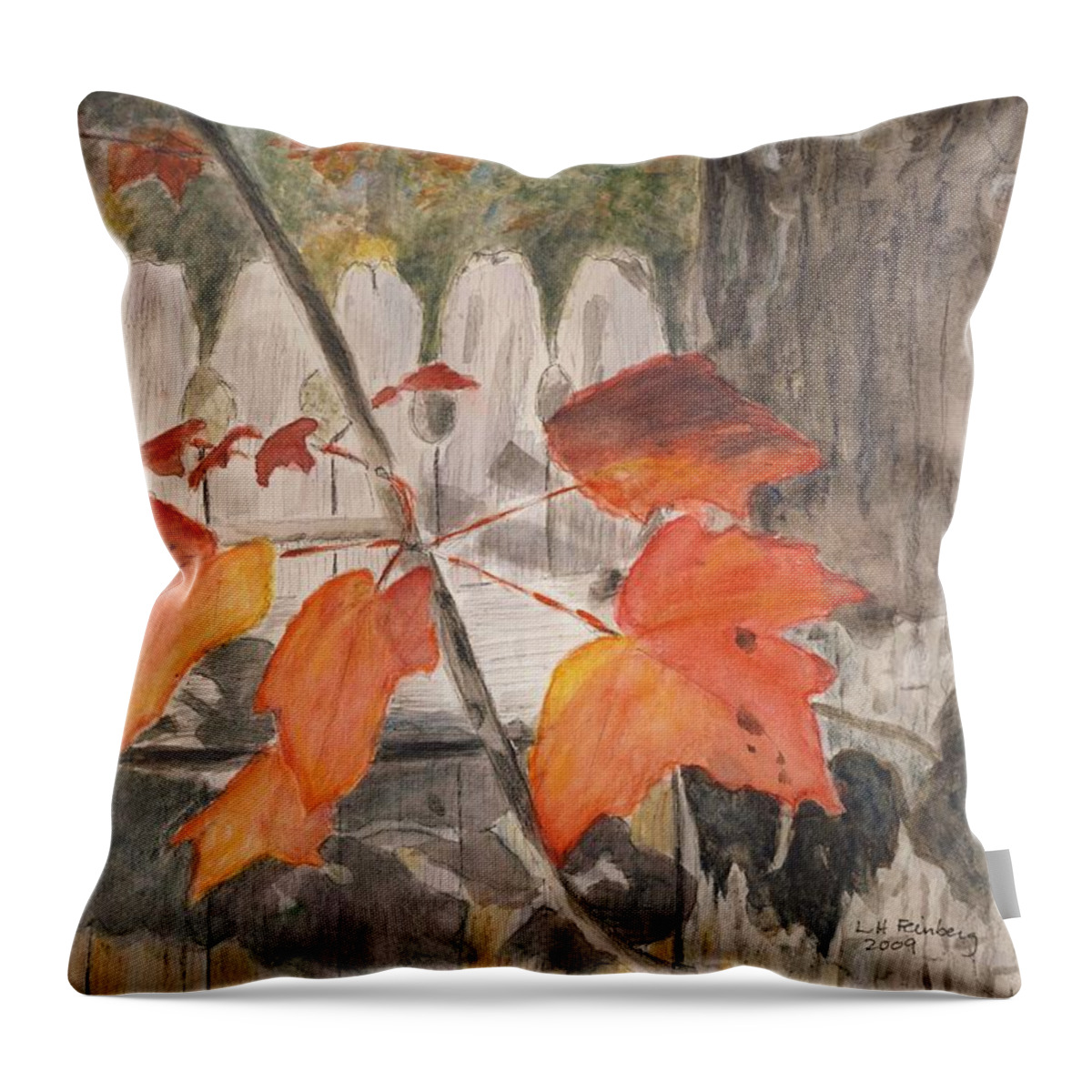 Landscape Throw Pillow featuring the painting Autumn Leaves on Belmont St by Linda Feinberg