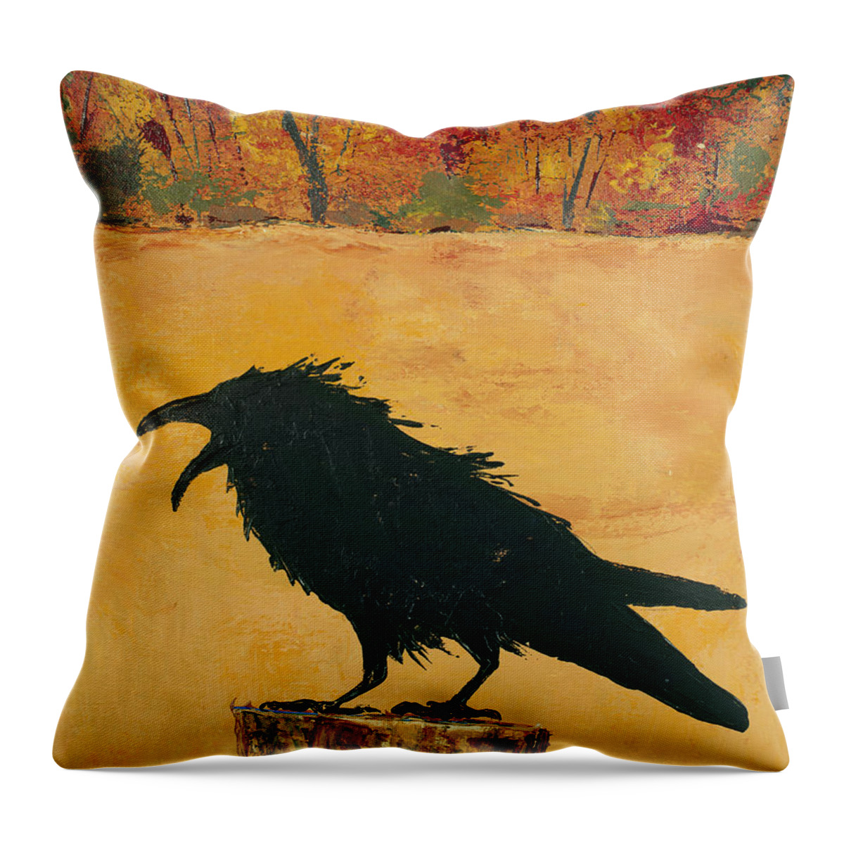Raven Throw Pillow featuring the painting Autumn Raven by Carolyn Doe