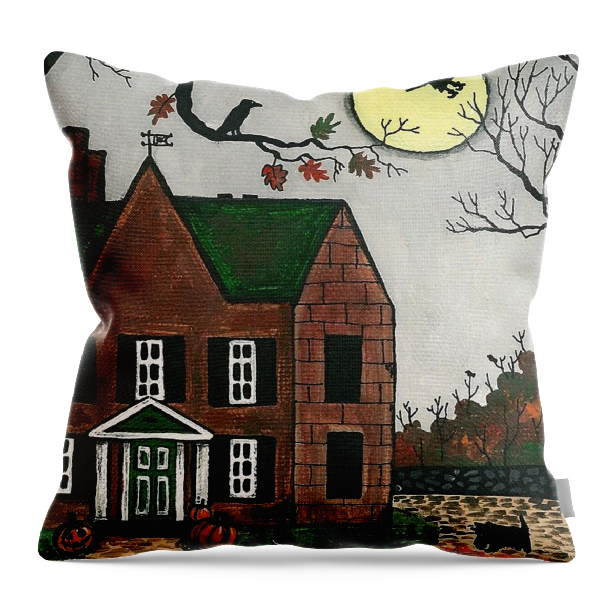 Halloween Throw Pillow featuring the painting Autumn Scotties by Margaryta Yermolayeva