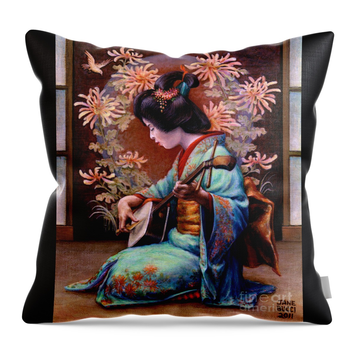 Woman Throw Pillow featuring the painting Autumn Song by Jane Bucci