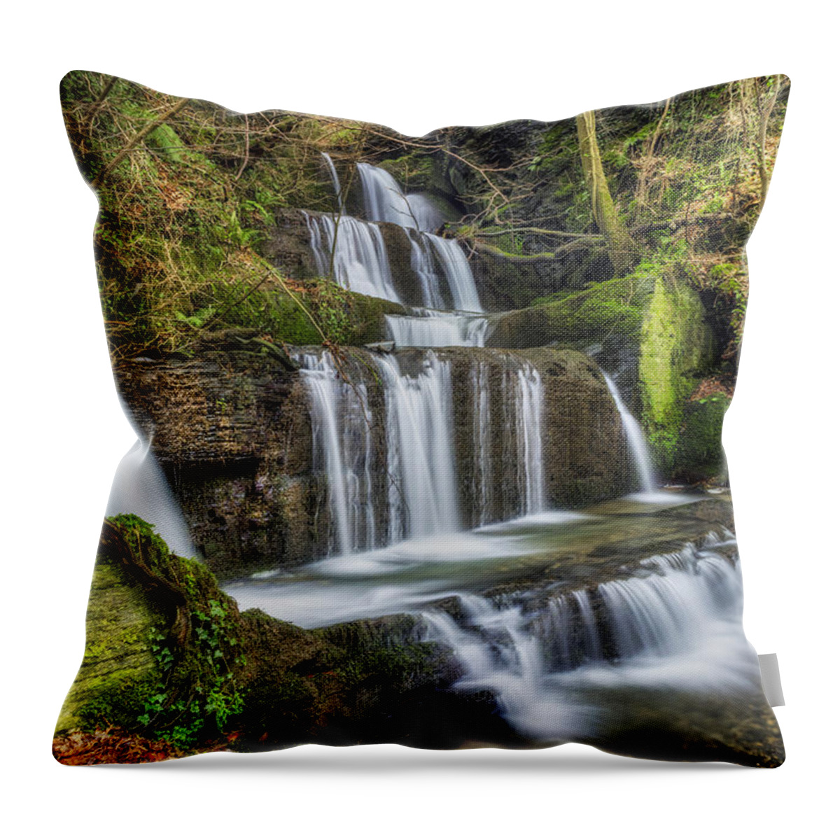 Waterfall Throw Pillow featuring the photograph Autumn Waterfall by Ian Mitchell