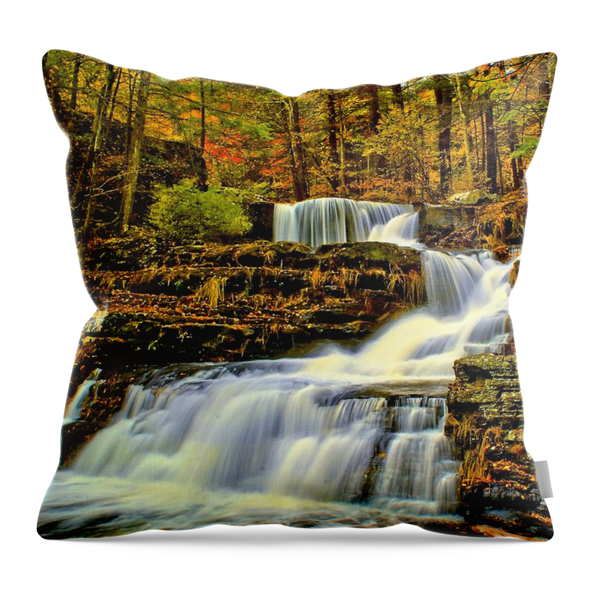 Autumn Throw Pillow featuring the photograph Autumn by the Waterfall by Nick Zelinsky Jr
