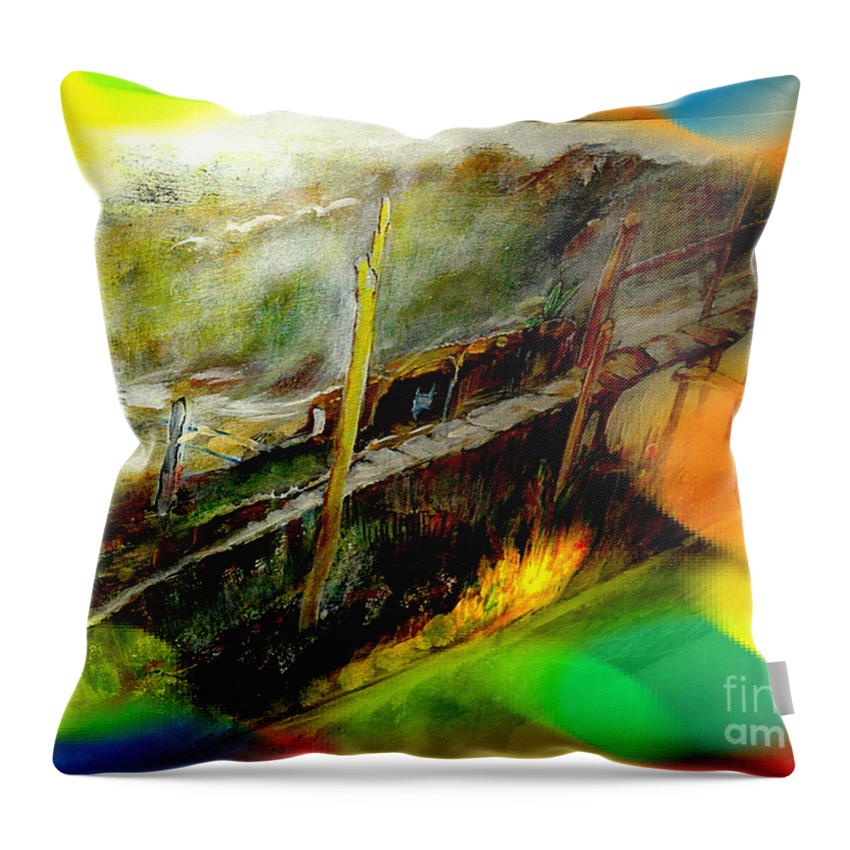 Abstract Throw Pillow featuring the painting Away Two by Subrata Bose