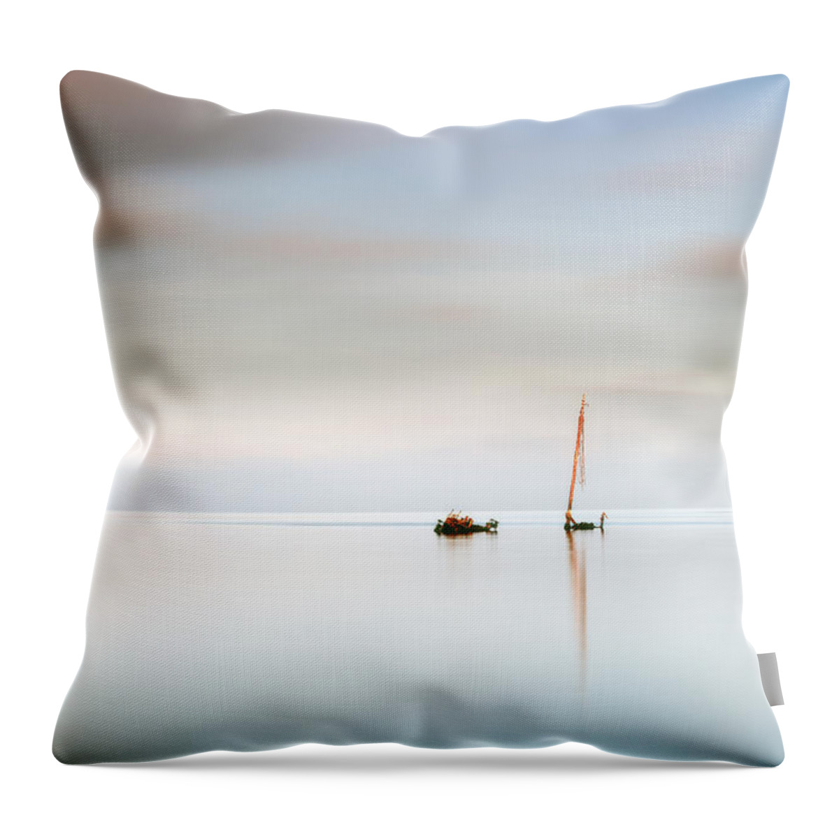 Shipwreck Throw Pillow featuring the photograph Ayrshire Coast Flat Calm Shipwreck by Grant Glendinning