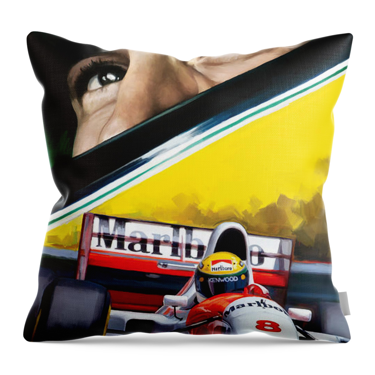 Ayrton Senna Throw Pillow featuring the painting Ayrton Senna Artwork by Sheraz A