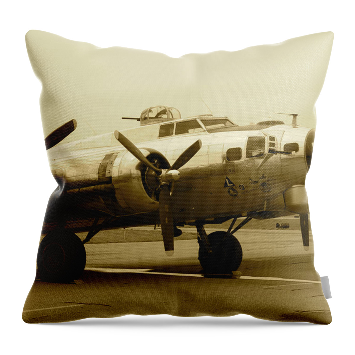 Antique Throw Pillow featuring the photograph B17 Parked on the Tarmac by Thomas Woolworth