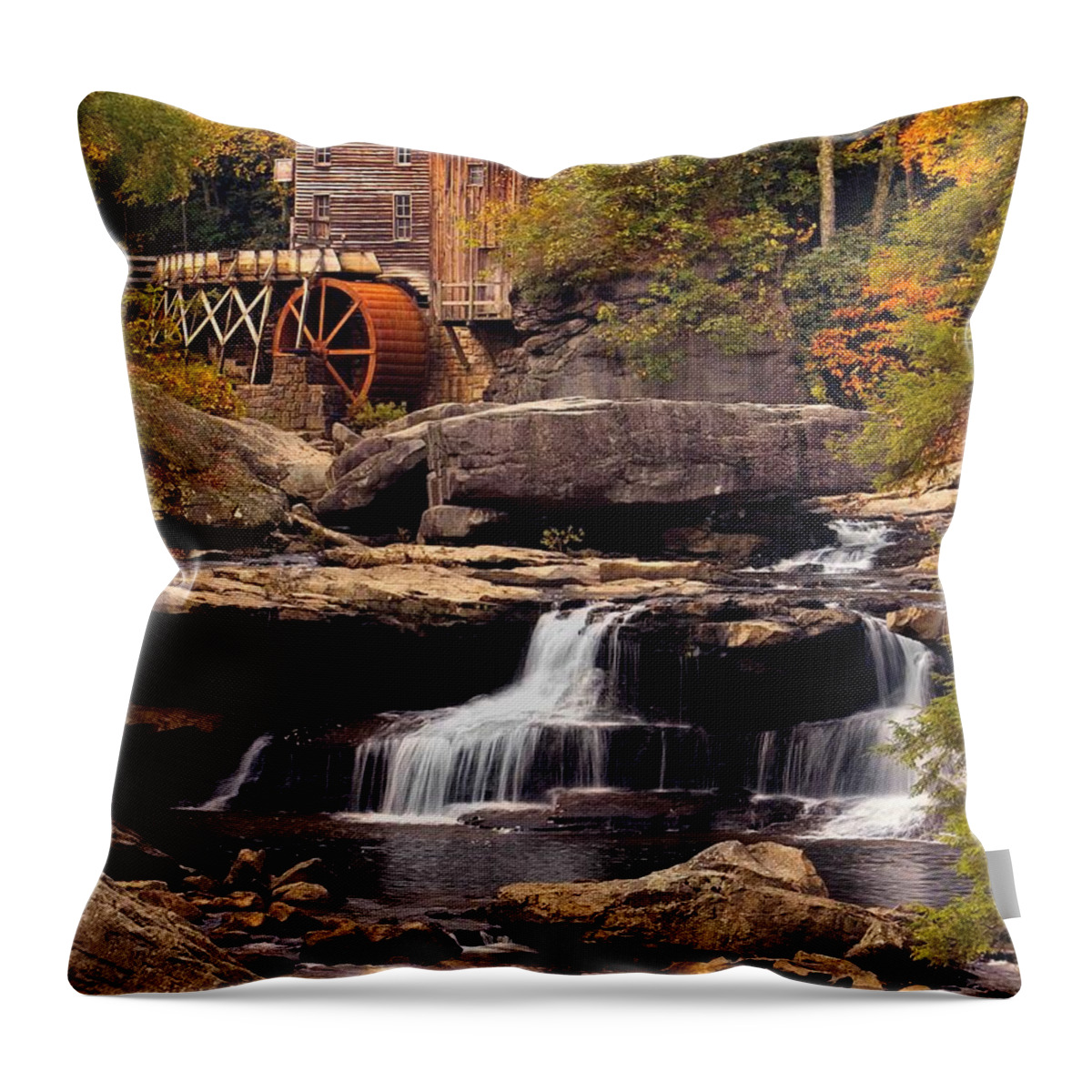 Fall Throw Pillow featuring the photograph Babcock Grist Mill and Falls by Jerry Fornarotto