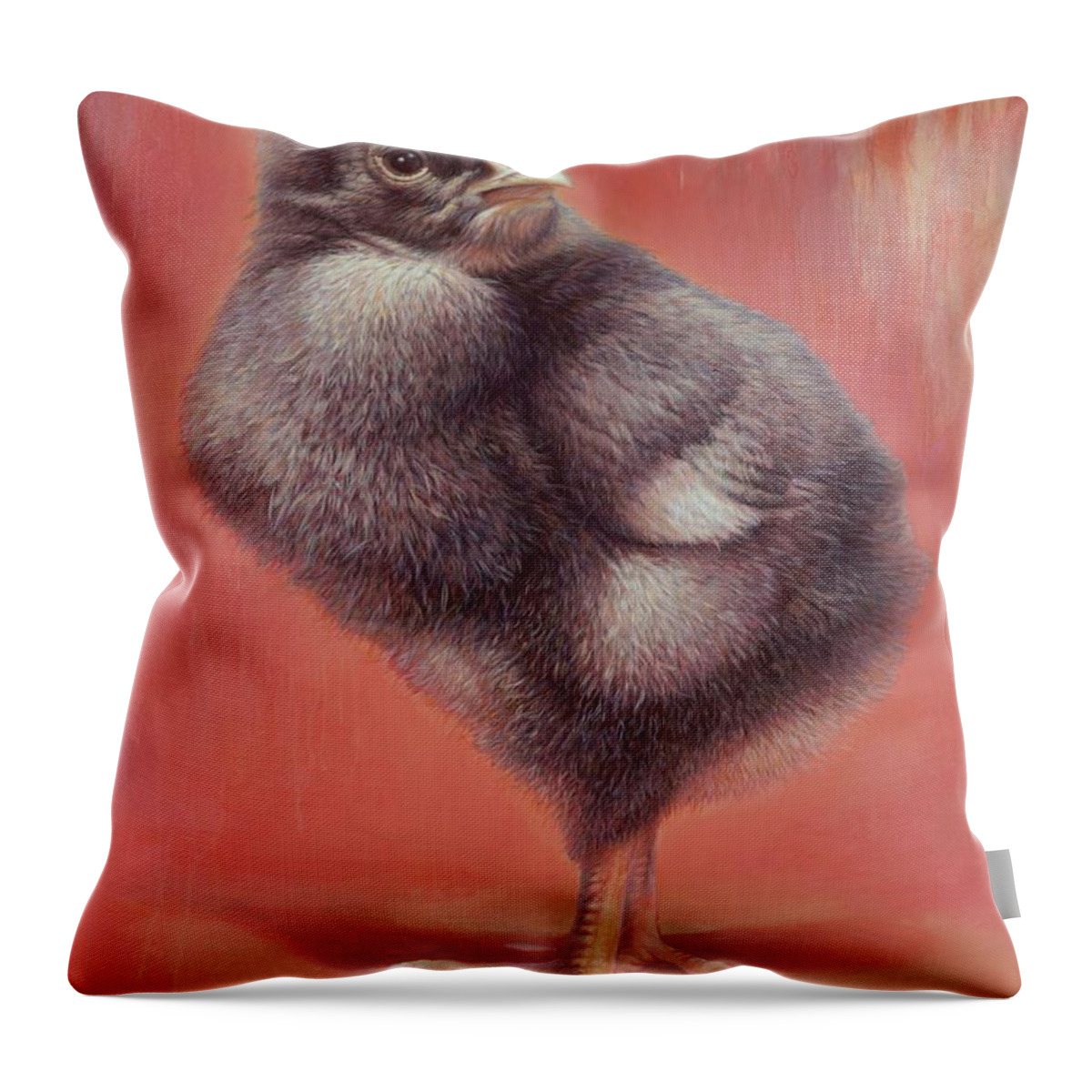 Chick Throw Pillow featuring the painting Baby Chick by Hans Droog
