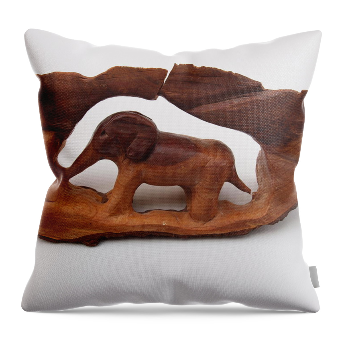 Elephants Throw Pillow featuring the sculpture Baby elephant stuck in a tree by Robert Margetts